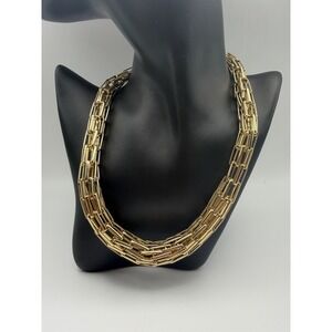 Alfani Gold Tone Multi Row Bar Link Statement Necklace Chunky Layered 19in
